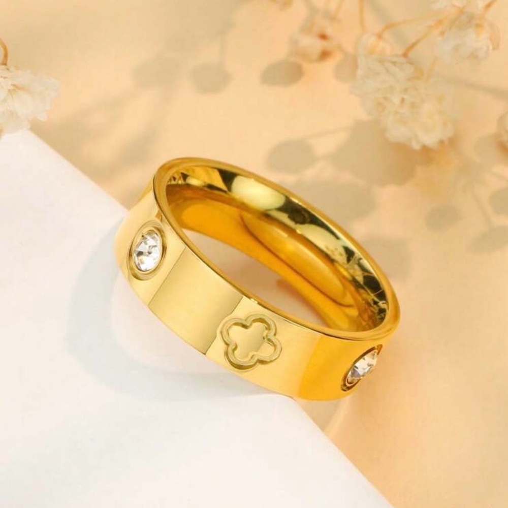 Stainless Steel Gold Ring with Crystals Accents Size 7